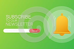 Email subscribe, online newsletter vector template with mailbox and submit button. Vector illustration.